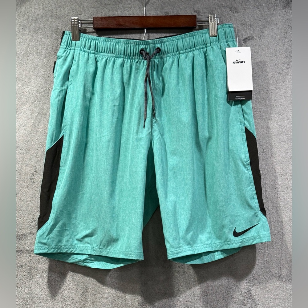 Nike Men M 9-in.Four-Way Stretch Green Swim Trunks NESSA-482-339 Beach Travel